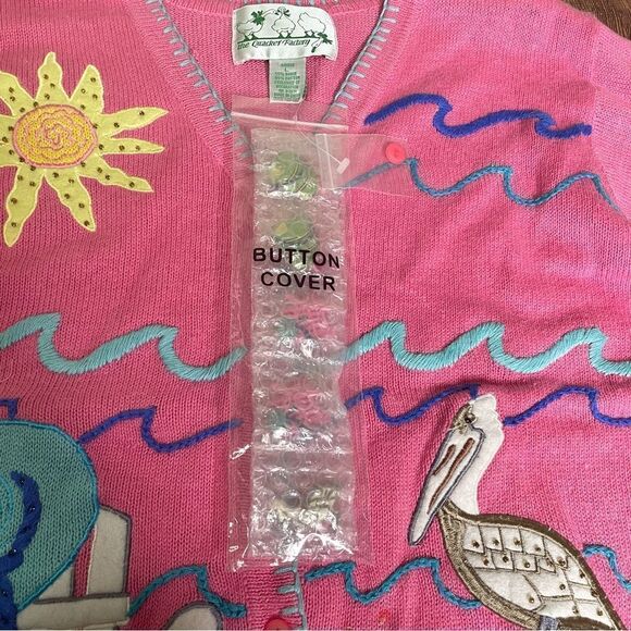 Quacker Factory Beach Ocean Lake Vacation Ugly Sweater Whimsical Quirky Cardigan - Picture 4 of 7